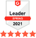 A badge showcasing leadership for the spring 2021 season, highlighted with the phrase "leader.