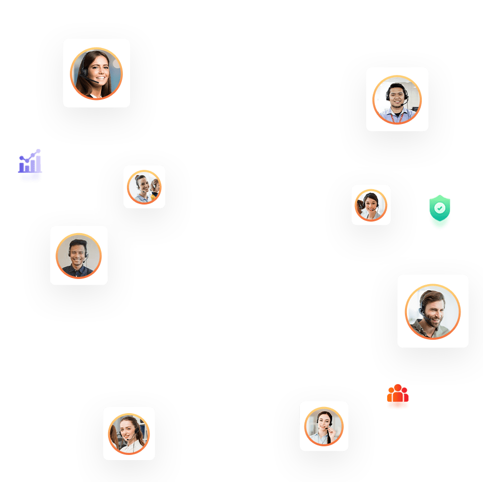 A diagram of a group of people in a call center.