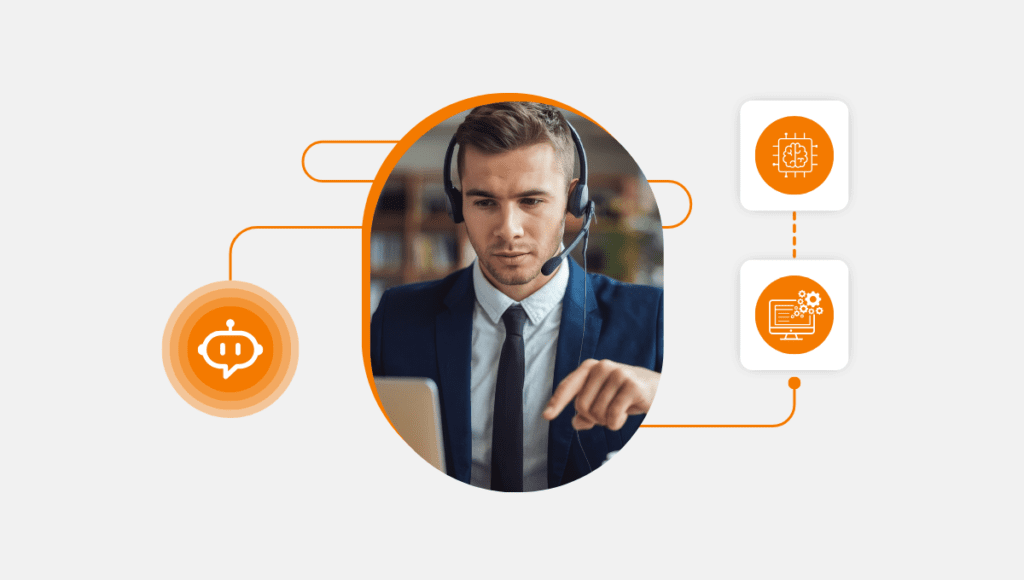 AI speech analysis in contact centers: A call center agent using advanced AI-driven speech analytics to gain customer insights – Call Center Studio’s innovative voice analysis solutions.