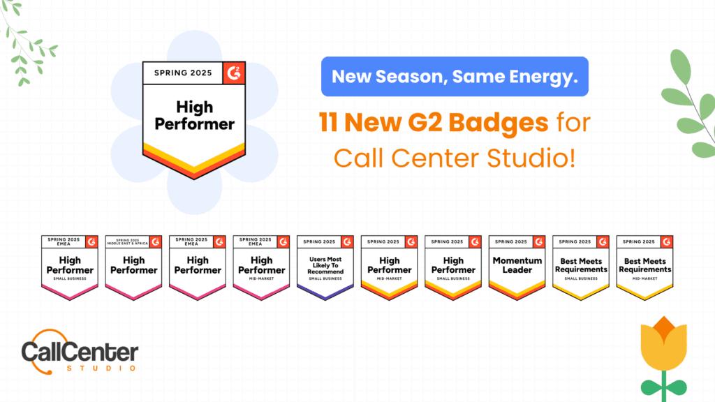 Call Center Studio Awarded 11 Badges in 2025 G2 Spring Report! 1 CCS 2025 Spring G2 Badges